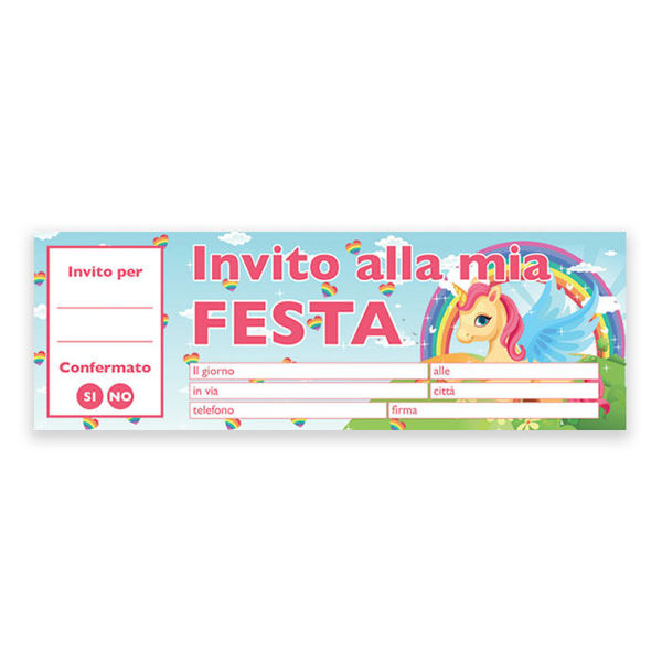 Immagine di Biglietti Inviti Assegno Unicorno 21x7 cm 20 pz