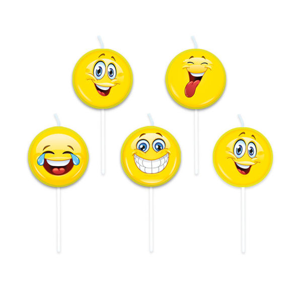 Immagine di Candeline Picks 8 cm Emoticons Smile 5 pezzi