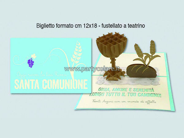 Immagine di Biglietto Auguri Pop-Up 12x18 cm Azzurro Santa Comunione