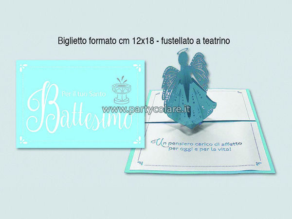 Immagine di Biglietto Auguri Pop-Up 12x18 cm Azzurro Santo Battesimo