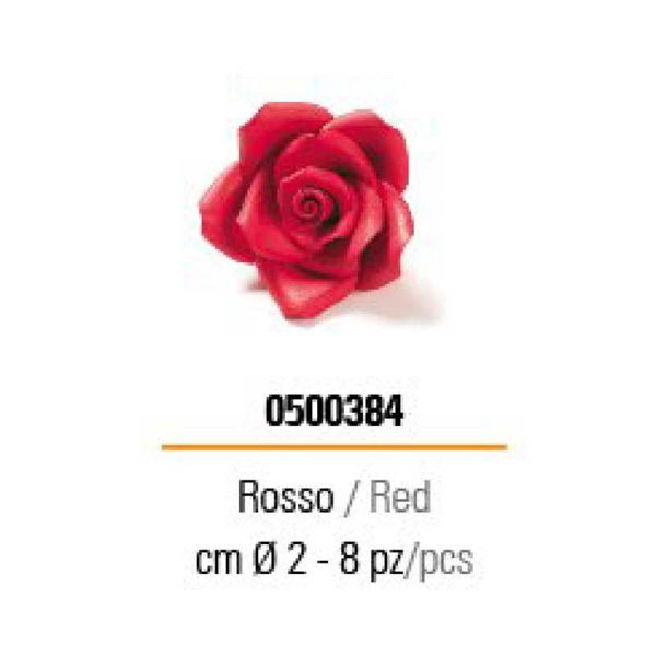 Immagine di Decorazione in Zucchero Rosa Piccola Rossa 8 pz