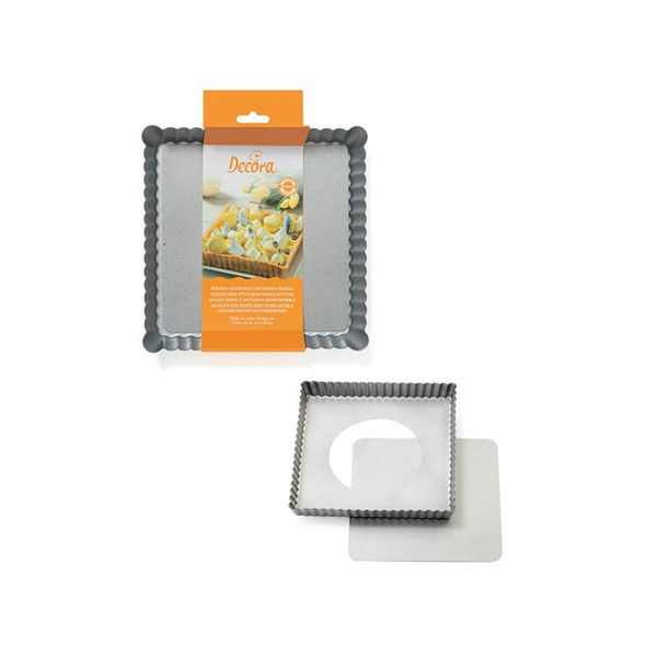 Stampo Crostata Decora 21×21 × h 3,5 cm con fondo mobile in acciaio antiaderente
