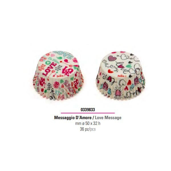 Immagine di Pirottini in carta forno 50x32 mm Messaggio d'Amore 36 pezzi