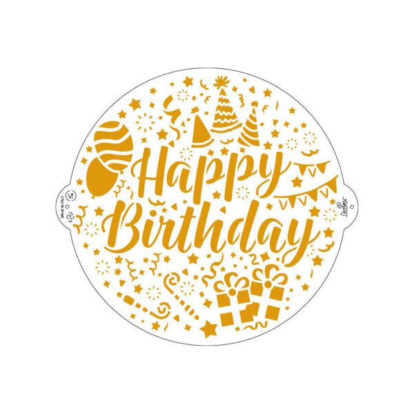 Immagine di Stencil Happy Birthday diametro 25 cm