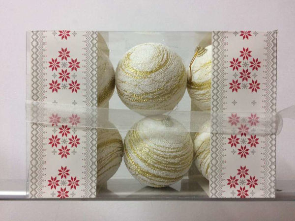 Immagine di Box 6 Palline di Natale 9 cm Bianco con filamento Oro