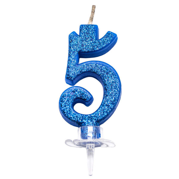 Immagine di Candelina Mini 7 cm Blu Glitter Magica Numero 5