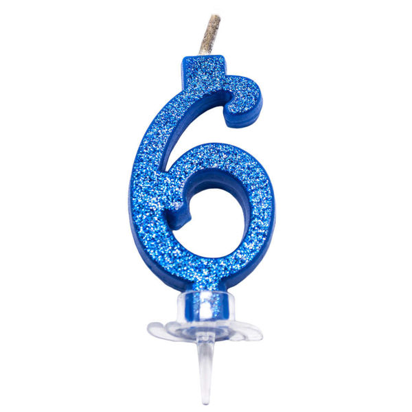 Immagine di Candelina Mini 7 cm Blu Glitter Magica Numero 6