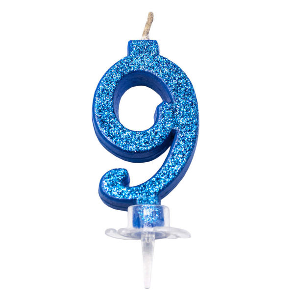 Immagine di Candelina Mini 7 cm Blu Glitter Magica Numero 9