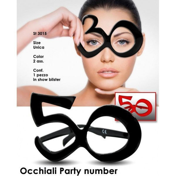 Immagine di Occhiali per feste Numero 50 Rosso o Nero