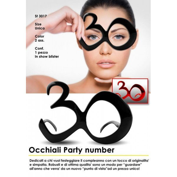 Immagine di Occhiali per feste Numero 30 Rosso o Nero
