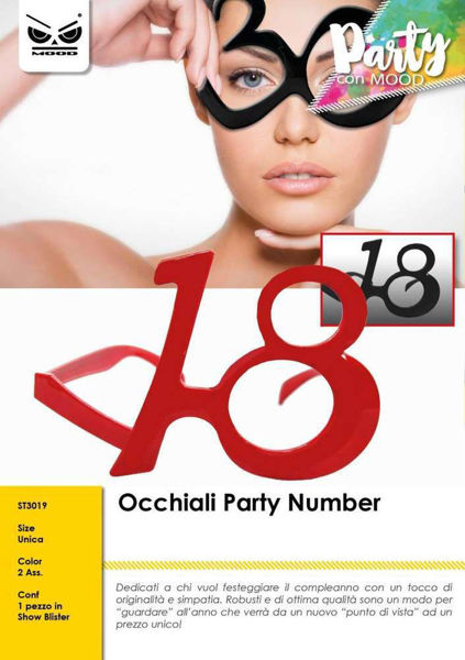 Immagine di Occhiali per feste Numero 18 Rosso o Nero