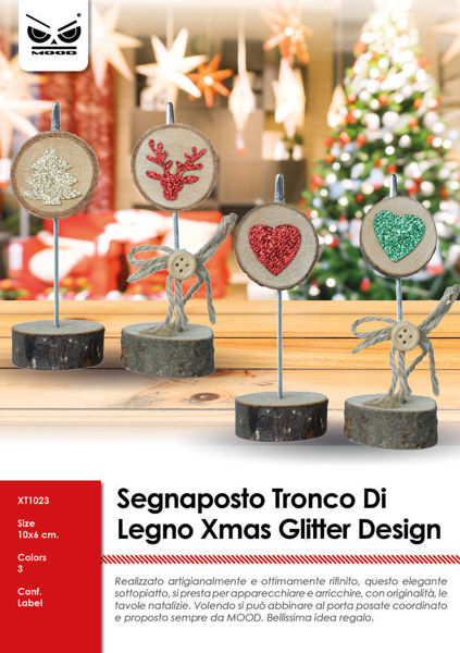 Immagine di Segnaposto Tronco con fantasia natalizia Glitter altezza 10 cm