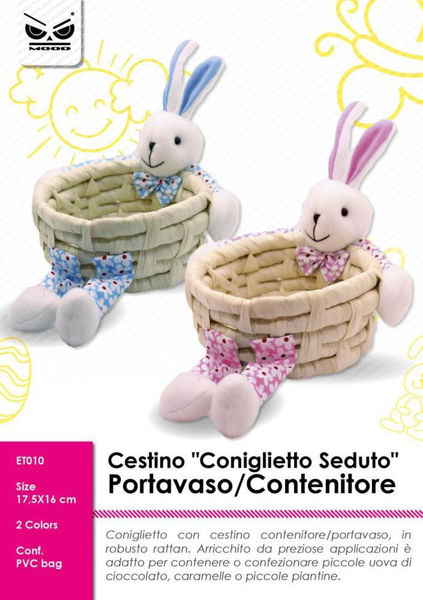 Immagine di Cestino Coniglio Seduto 17x16 cm – Portavaso/Contenitore – disp. Rosa e Celeste