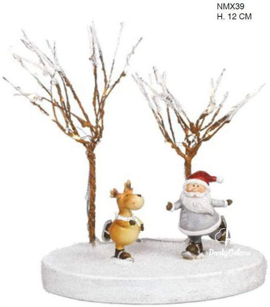 Immagine di Statuine Babbo Natale e Renna con led 12 cm