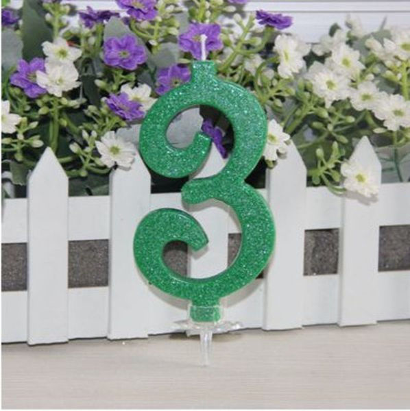 Immagine di Candelina Glitterata Numero 3 Verde 10,8 cm