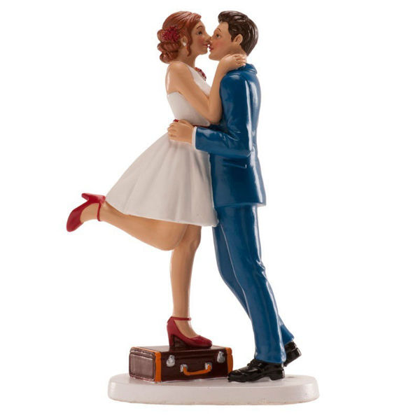 Immagine di Cake Topper Matrimonio - Sposi Bacio con Valigia 16 cm