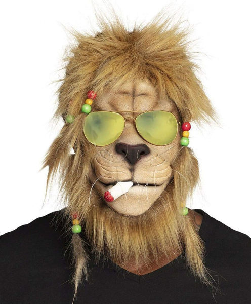 Immagine di Maschera in lattice per adulto Leone Rasta con occhiali da sole