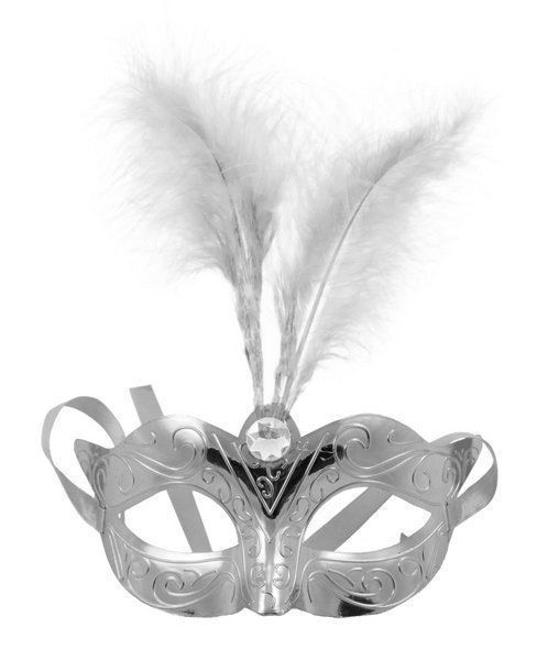 Immagine di Maschera Donna Silver con Piuma Bianca