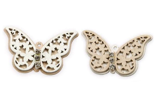 Immagine di Farfalla in legno con strass colori assortiti 4x3 cm 12 pezzi
