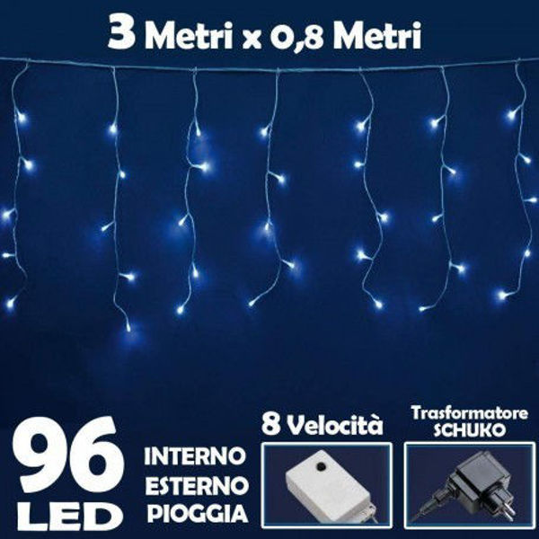Immagine di Tenda Luminosa Natalizia 96 LED Luce Bianco Freddo 3 mt X 0,8 cm Effetto Pioggia