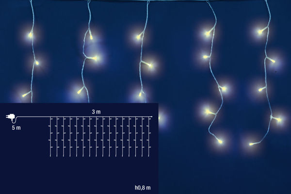 Immagine di Tenda Luminosa Natalizia 96 LED Luce Bianco Caldo 3 mt X 0,8 cm Effetto Pioggia