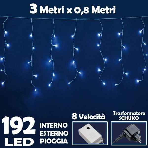 Immagine di Lighting Tenda Luminosa Natalizia 192 LED Luce Bianco Freddo 3 mt Effetto Pioggia