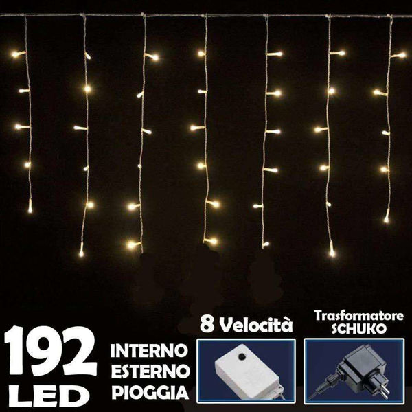 Immagine di Lighting Tenda Luminosa Natalizia 192 LED Luce Bianco Caldo 3 mt Effetto Pioggia