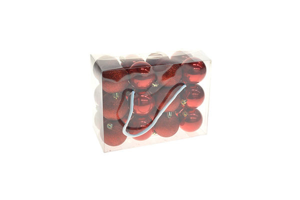 Immagine di Box 24 Palline di Natale 6 cm Perlato/Glitter Rosso