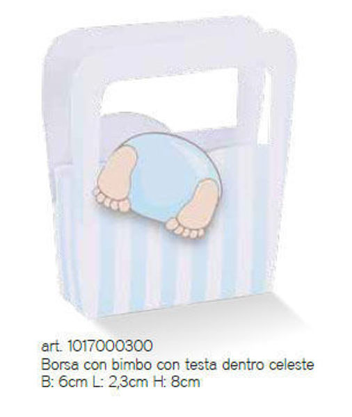 scatoline portaconfetti borsetta celeste bimbo piedini nascita battesimo