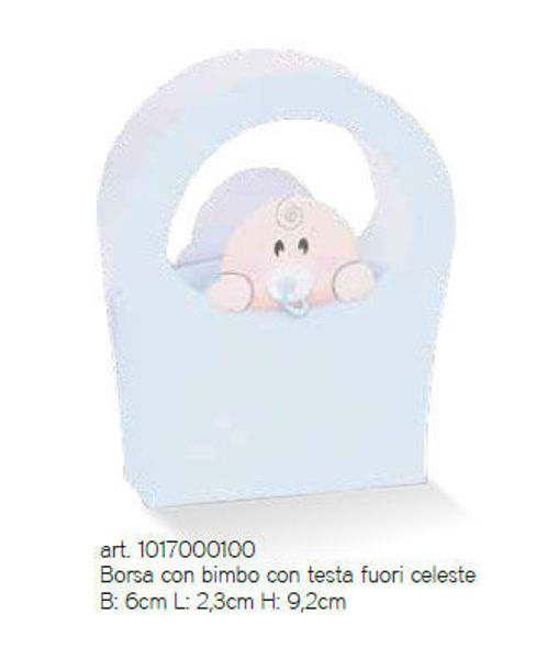 scatoline portaconfetti borsetta celeste bimbo testa fuori nascita battesimo
