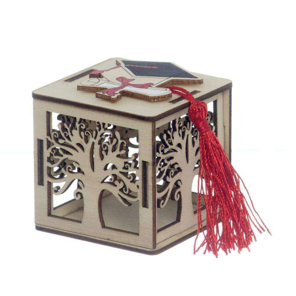 Immagine di Box Laurea Albero della Vita in Legno con applique 5x5x5 cm 12 pezzi