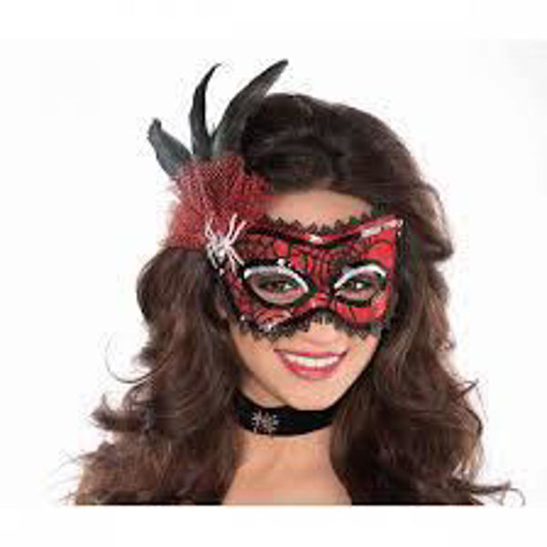 Immagine di Carnevale Adulto - Maschera Rosso e Nera con Ragno