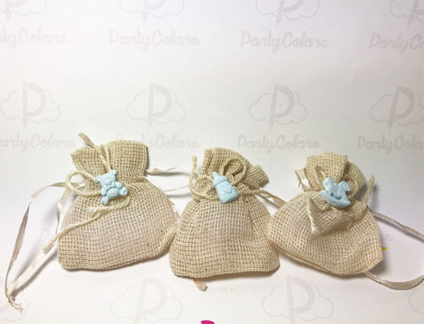 Immagine di Sacchetto juta con gessetto celeste  7x9 cm