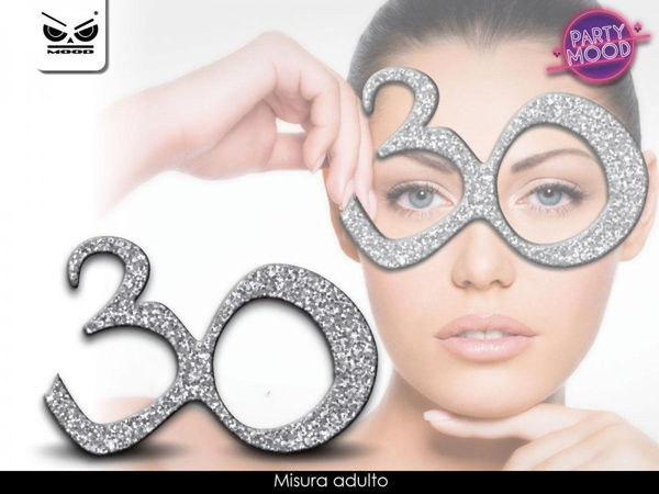 Immagine di Occhiali per feste numero 30 Argento Glitter