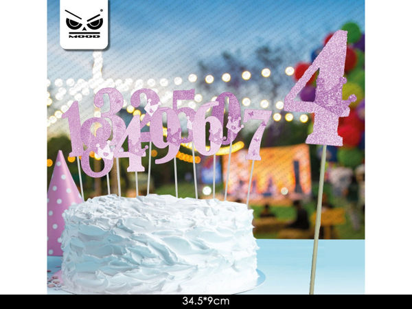 Immagine di Cake Topper Numero 4 Rosa Glitter 34,5x9 cm