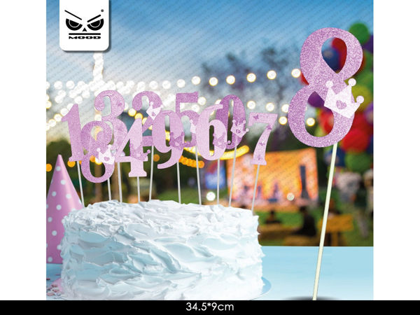 Immagine di Cake Topper Numero 8 Rosa Glitter 34,5x9 cm