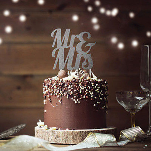 Immagine di Cake Topper Mr & Mrs Argento Glitter 17x17 cm