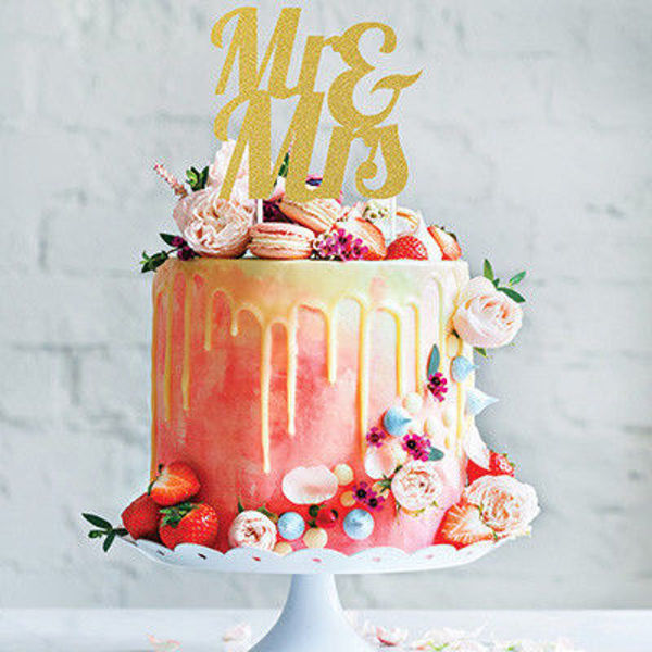 Immagine di Cake Topper Mr & Mrs Oro Glitter 17x17 cm