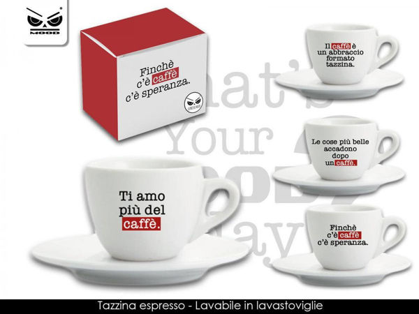 Immagine di Tazzina Caffè con piattino in confezione regalo - frasi assortite