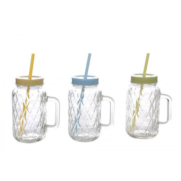 Immagine di Barattolo in Vetro con manico e cannuccia