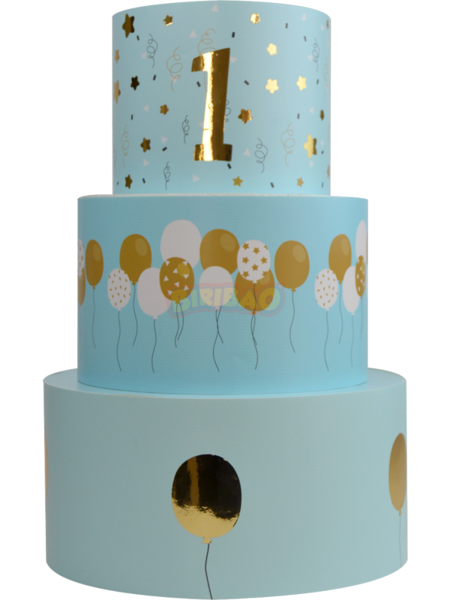 Immagine di Torta finta 3 Piani Tema Primo Compleanno Azzurro
