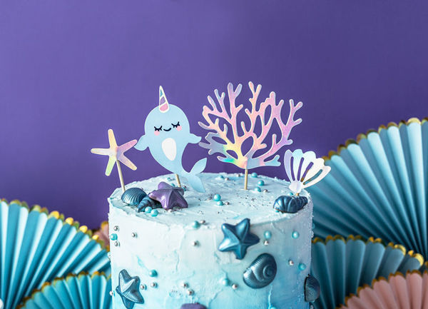 Immagine di Cake Topper in Carta Narvalo Unicorno del Mare 4 pezzi