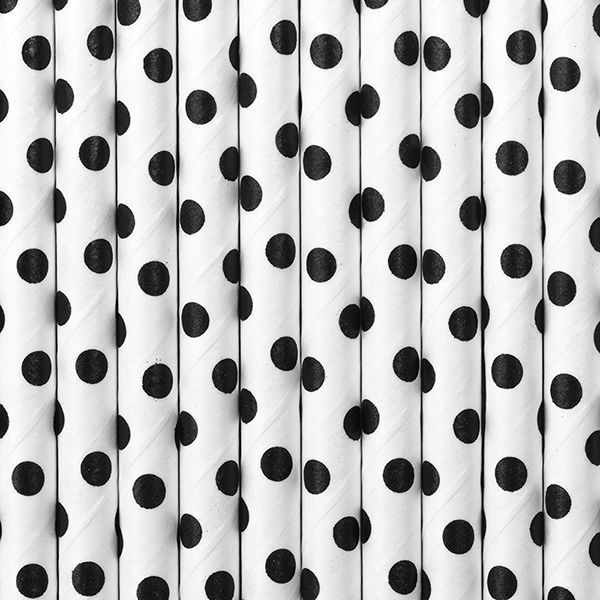 cannucce carta bianco pois nero 19,5 cm partydeco