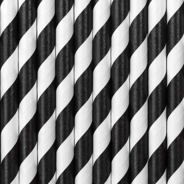 Immagine di Cannucce in carta 19,5 cm Spirale Bianco e Nero 10 pezzi