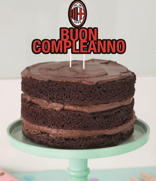 Immagine di Decorazione per torta Buon Compleanno Ufficiale Milan larghezza 17 cm altezza 19 cm
