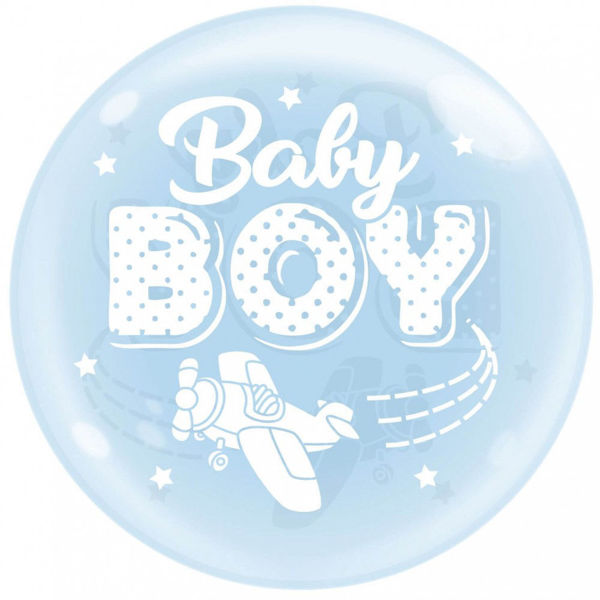 Immagine di Palloncino Bubble 24'' 61 cm Celeste Trasparente con stampa Baby Boy