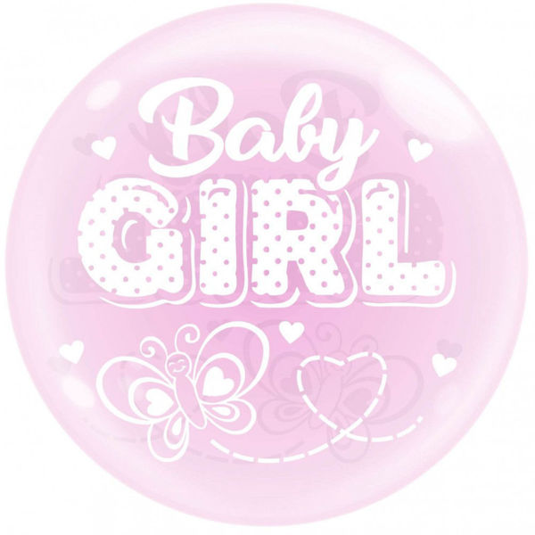 Immagine di Palloncino Bubble 24'' 61 cm Rosa Trasparente con stampa Baby Girl