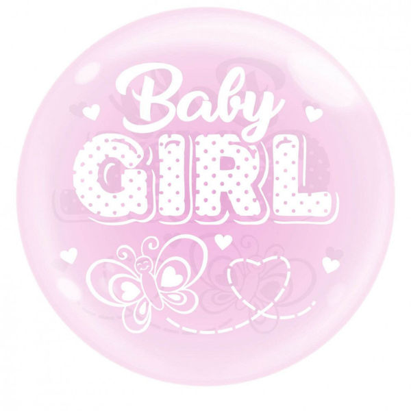 Immagine di Palloncino Bubble 18'' 46 cm Rosa Trasparente con stampa Baby Girl