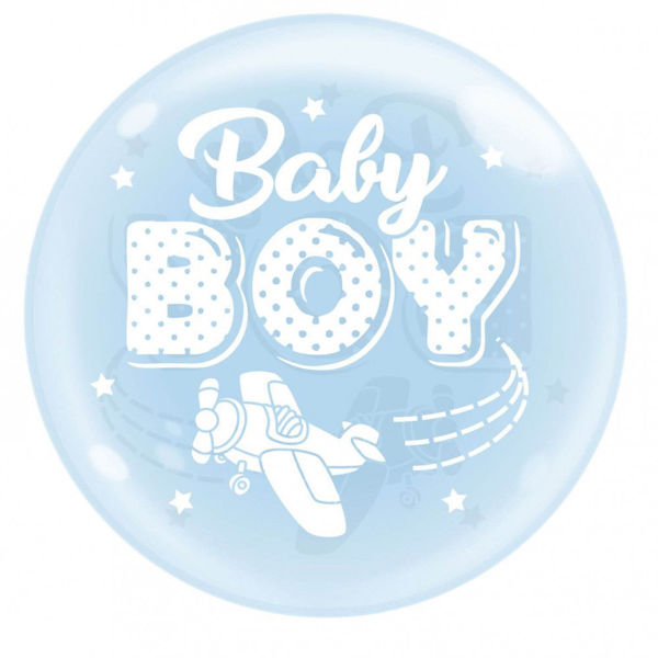 Immagine di Palloncino Bubble 18'' 46 cm Celeste Trasparente con stampa Baby Boy