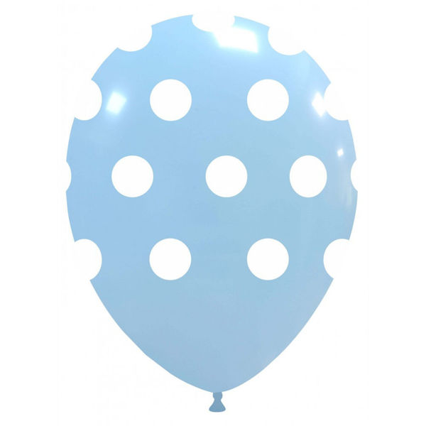 Immagine di Palloncini in lattice 12'' 30 cm Celeste Baby con pois Bianchi 100 pezzi